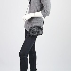 Saint Laurent Croc Embossed Black mini camera bag